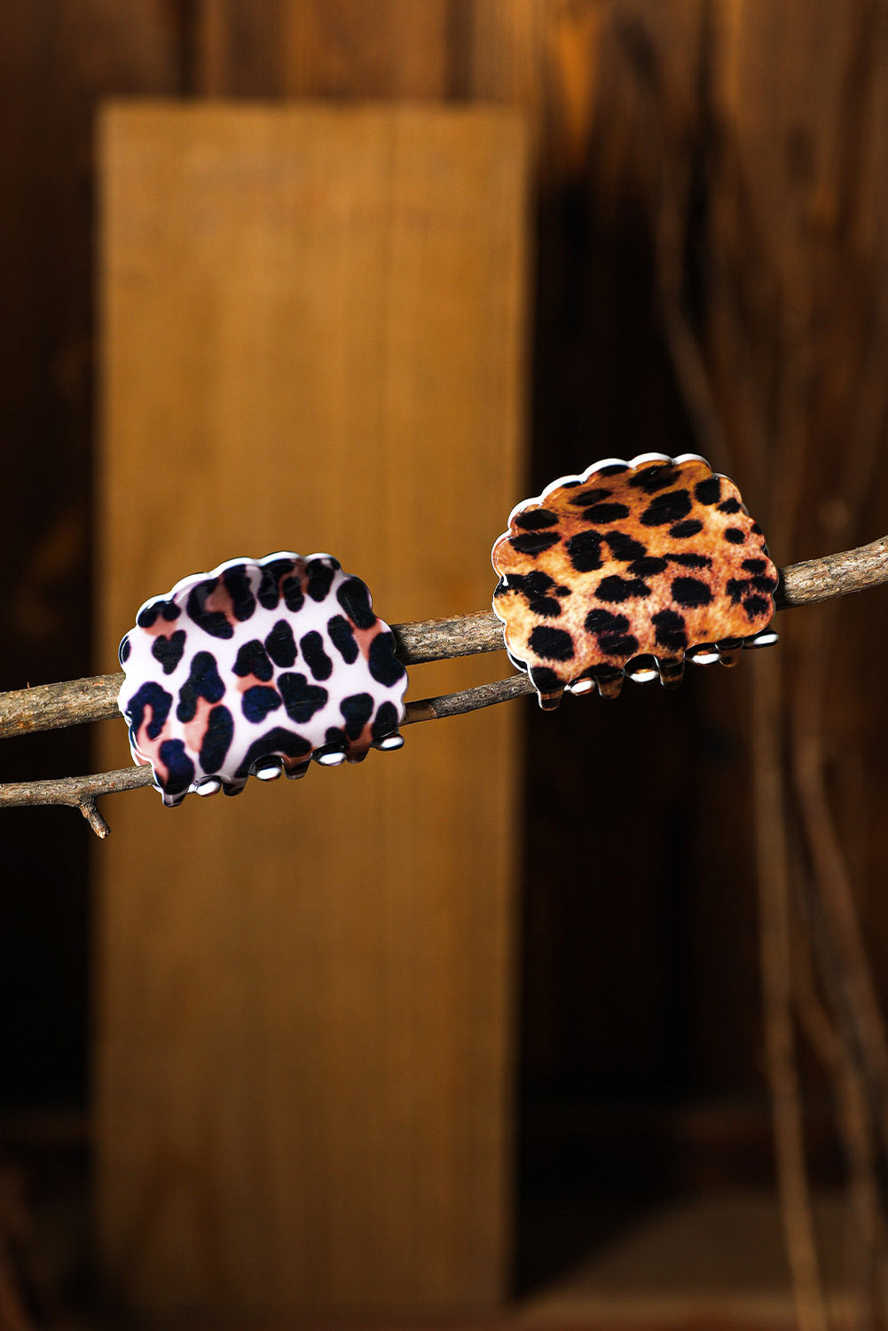 Brown Leopard Print Acrylic Small Hair Clip Headwear JT's Designer Fashion