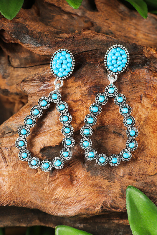 Boho Turquoise Teardrop Hollow Flower Earrings Jewelry JT's Designer Fashion