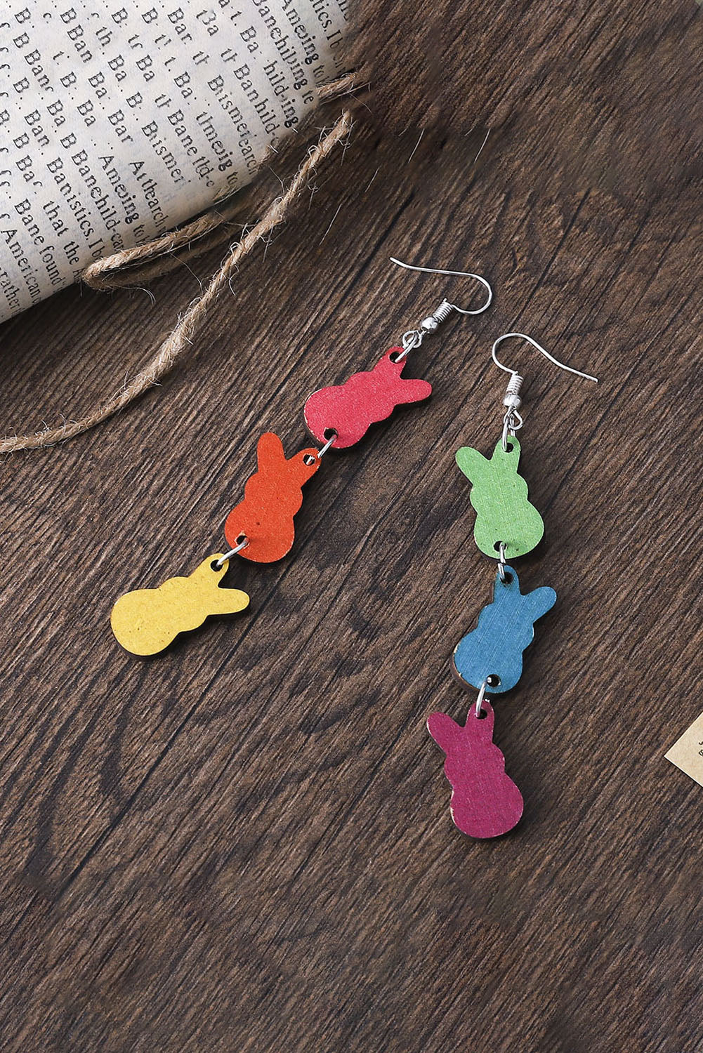 Multicolor Double-side Bunny Pastel Dangle Wood Earrings Jewelry JT's Designer Fashion