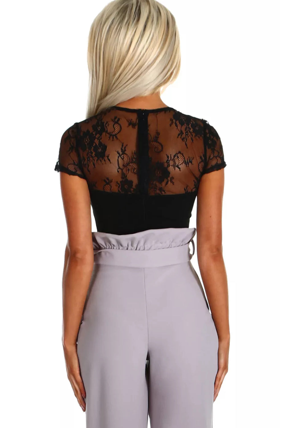 Black Lace Short Sleeve Bodysuit Bodysuits JT's Designer Fashion