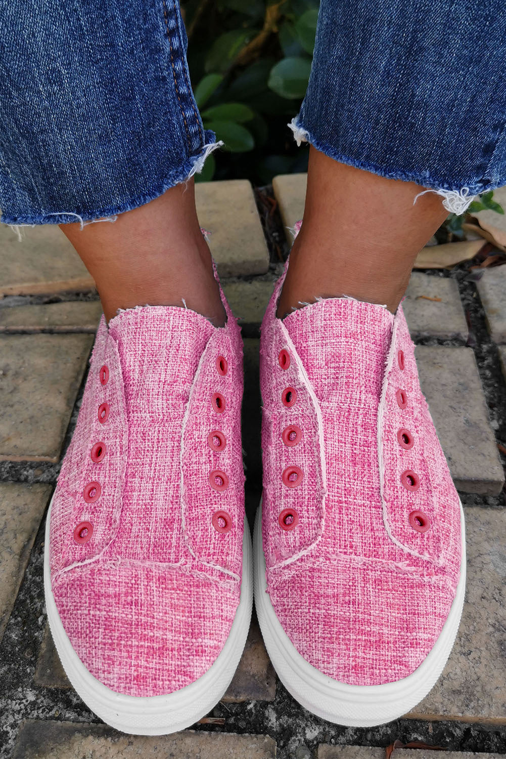 Pink Vintage Washed Slip On Canvas Shoes Women's Shoes JT's Designer Fashion