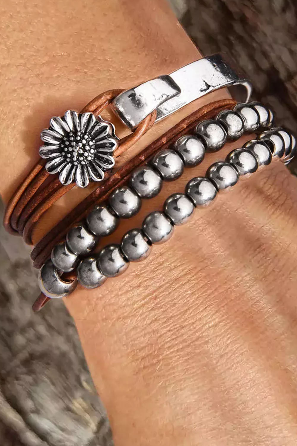 Brown Daisy Beading Alloy Multilayer Bracelet Jewelry JT's Designer Fashion