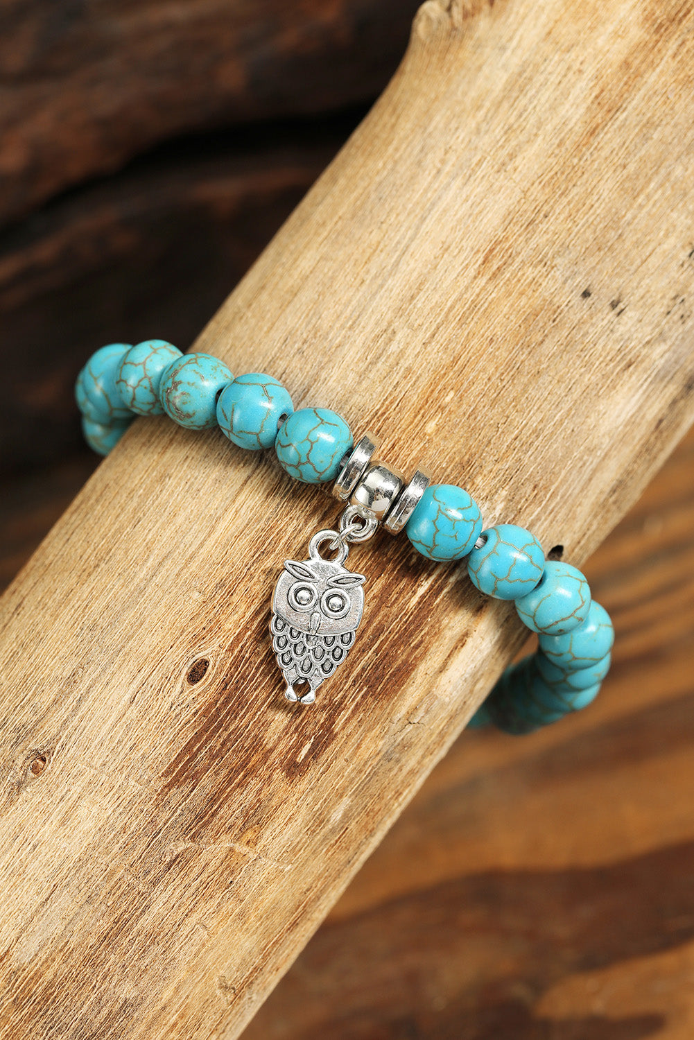 Green Turquoise Beads Owl Charm Bracelet Jewelry JT's Designer Fashion