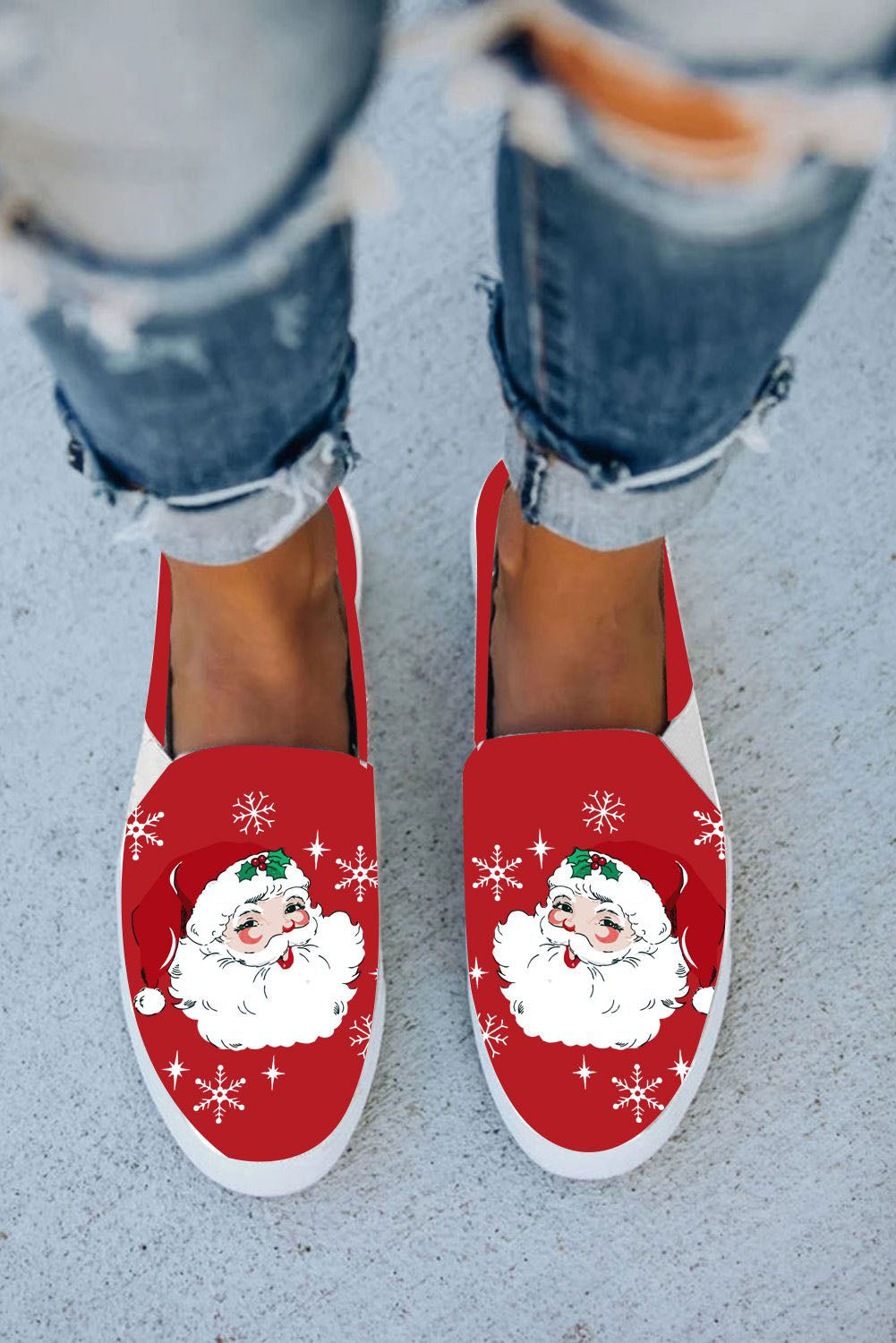 Red Christmas Santa Claus Print Slip-on Canvas Flats Women's Shoes JT's Designer Fashion