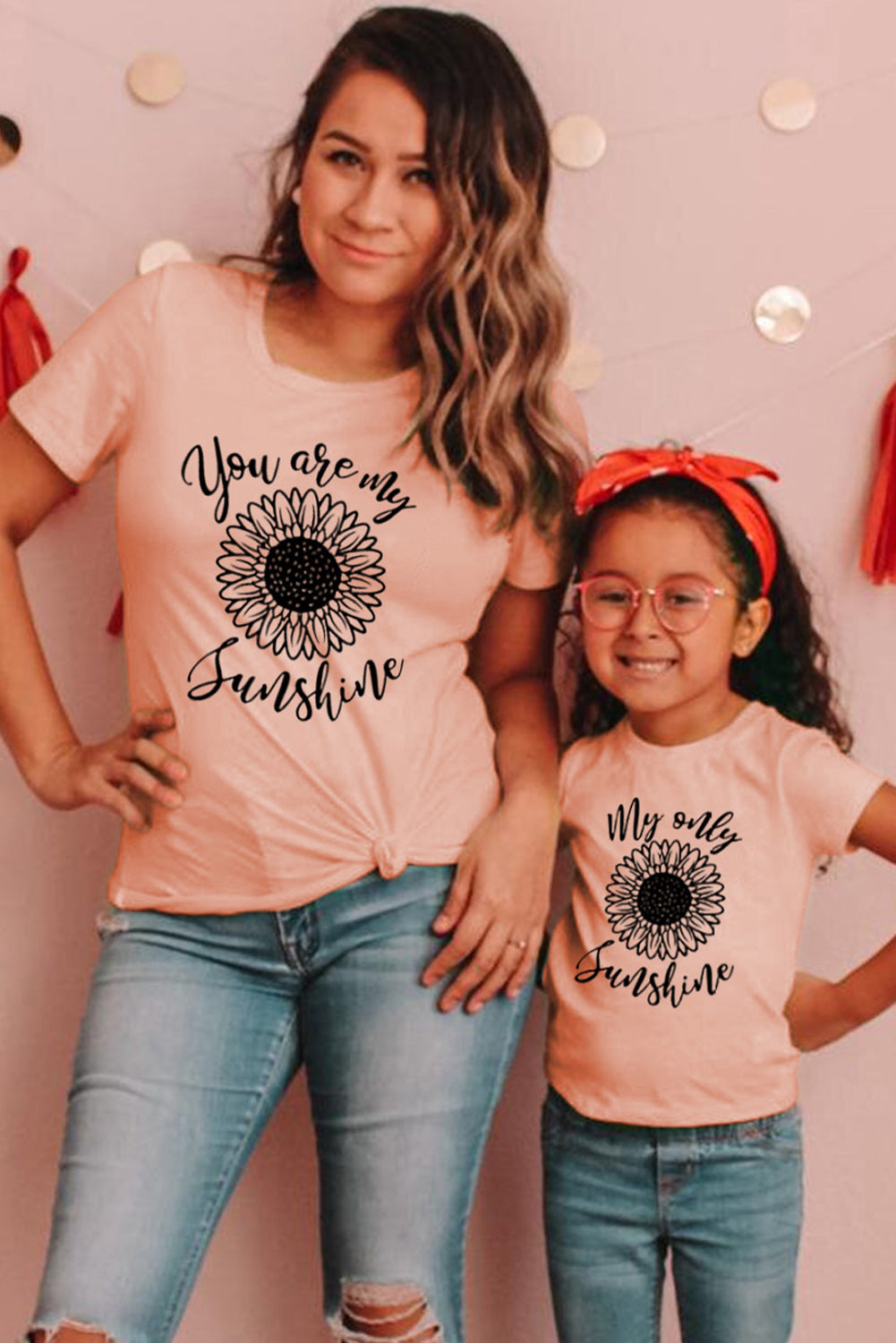 Pink Family Matching Girl's Floral Letter Print Short Sleeve T Shirt Family T-shirts JT's Designer Fashion