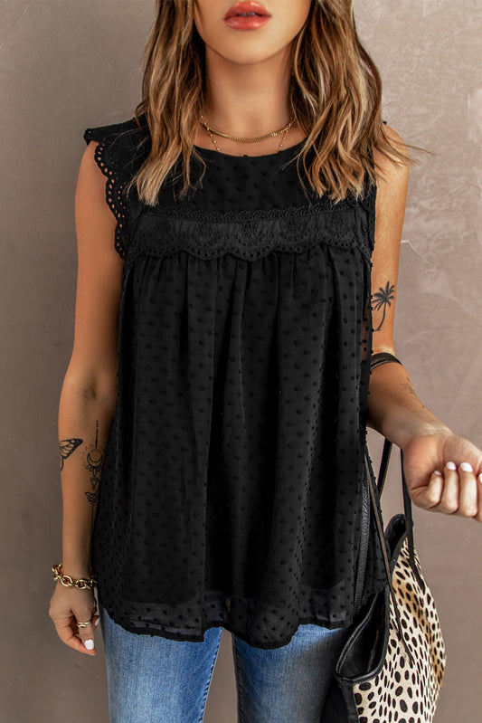 Black Crochet Polka Dot Tank Black Jacquard Tank Tops JT's Designer Fashion