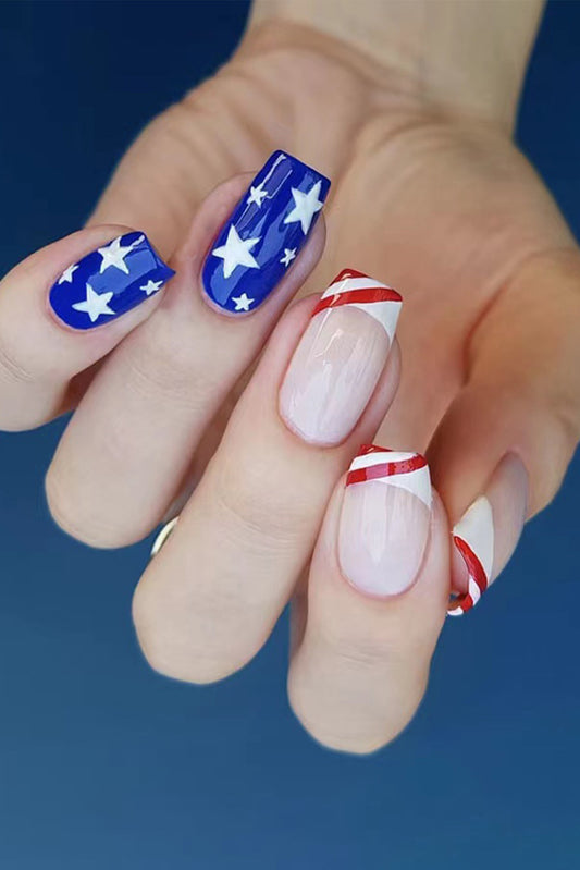 Multicolor 24pcs American Flag Color Block Fake Nails Other Accessories JT's Designer Fashion