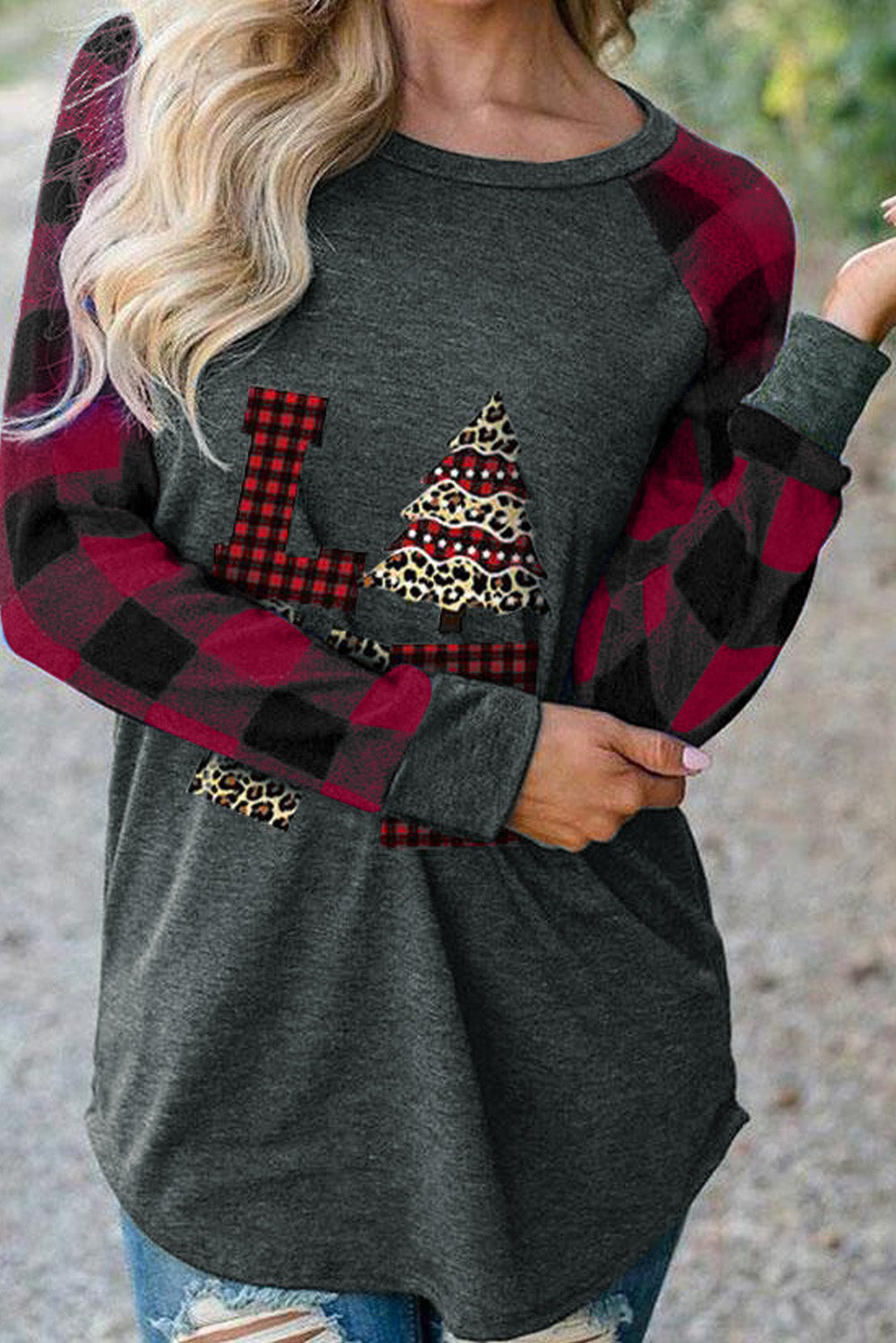 Red Plaid Christmas Print Long Sleeve Top Long Sleeve Tops JT's Designer Fashion