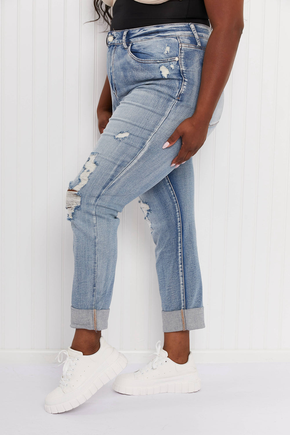 Judy Blue Fiona Full Size Double Cuffed Boyfriend Jeans Jeans JT's Designer Fashion