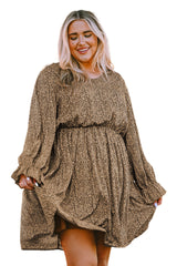Khaki Plus Size Ruffled Long Sleeve Animal Spotted Print Dress Plus Size Dresses JT's Designer Fashion