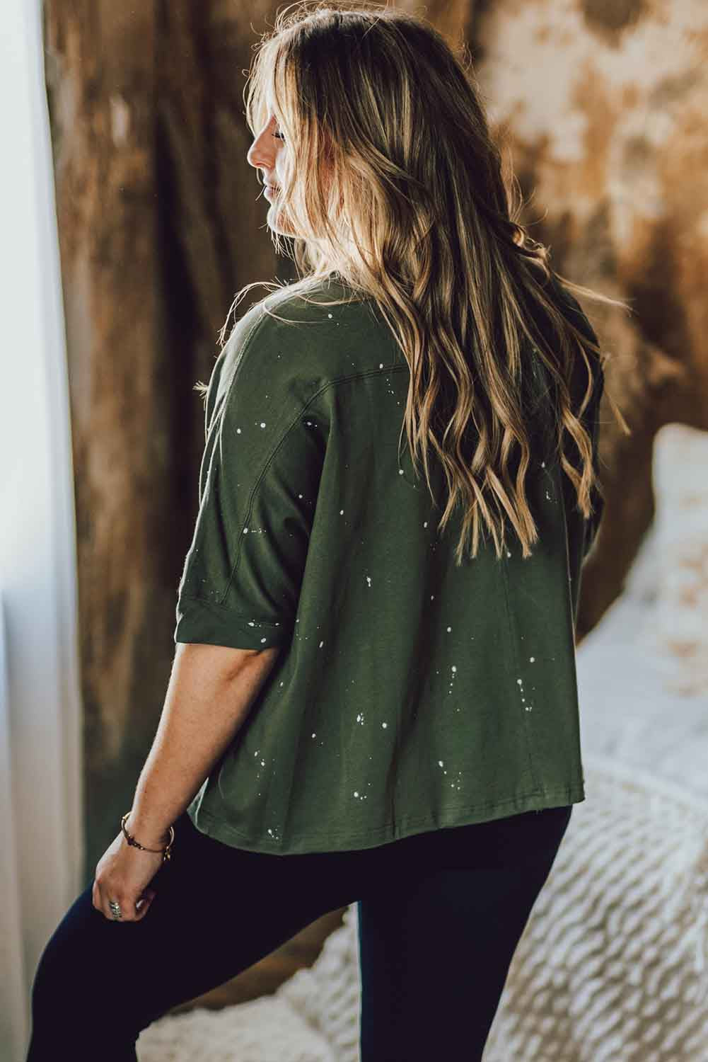 Green Plus Size Ripped Half Sleeve Blouse Plus Size JT's Designer Fashion