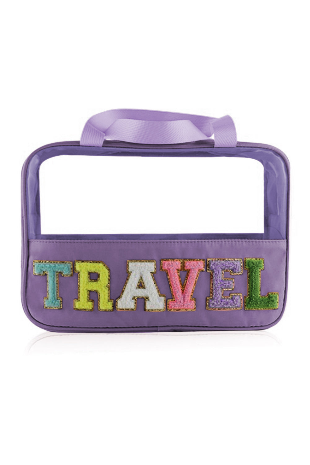 Purple TRAVEL Chenille Letter Clear PVC Makeup Bag Other Accessories JT's Designer Fashion