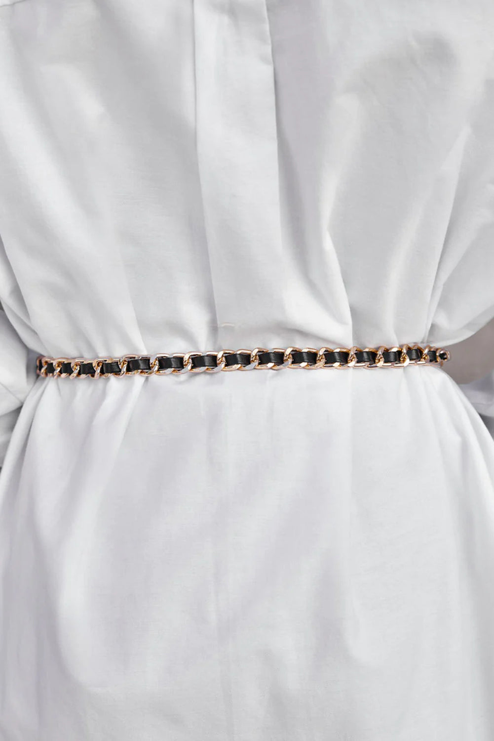 Black Leather Gold Chain Contrast Waist Belt Other Accessories JT's Designer Fashion