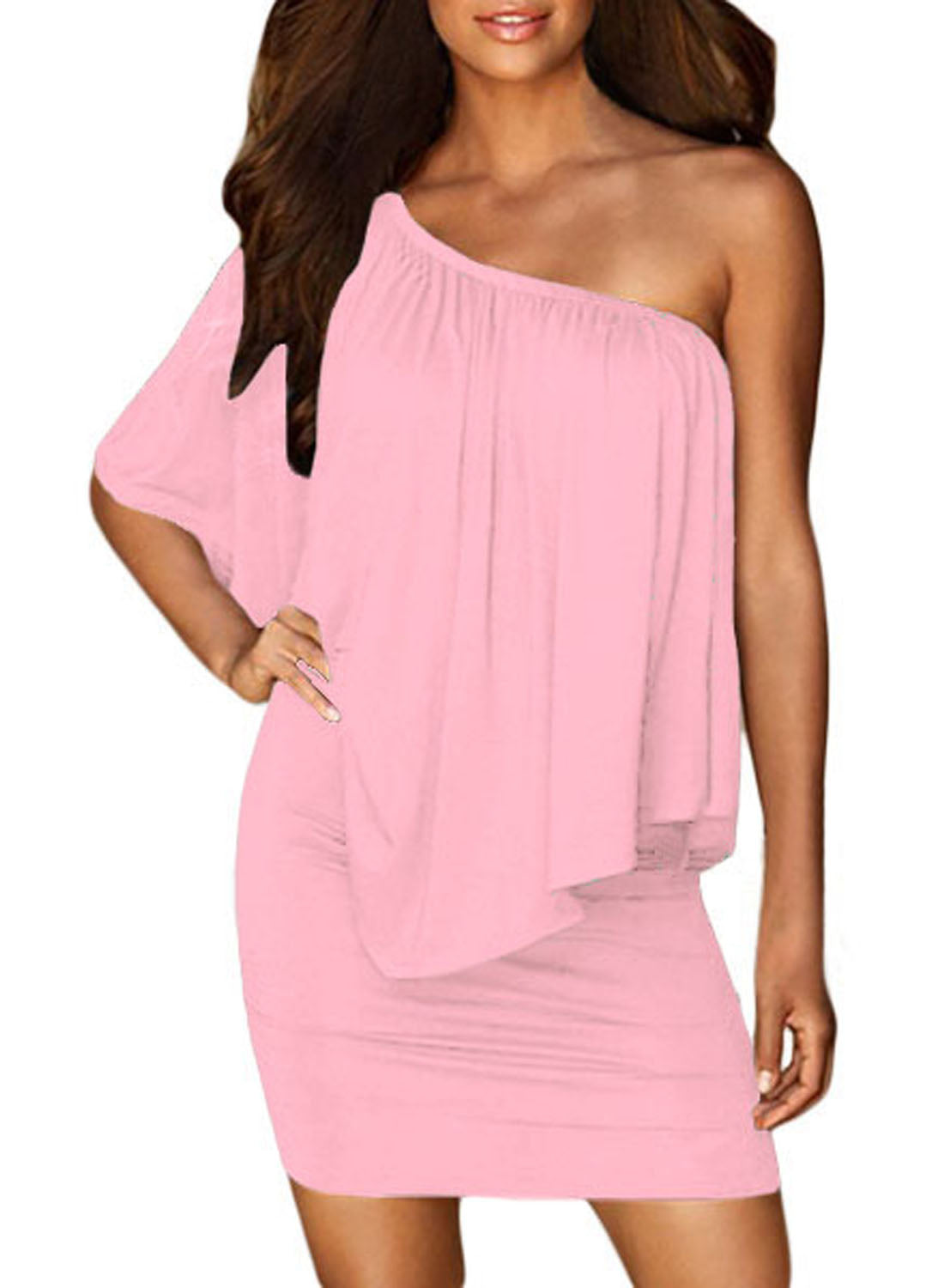 Multiple Dressing Layered Pink Mini Poncho Dress Mini Dresses JT's Designer Fashion