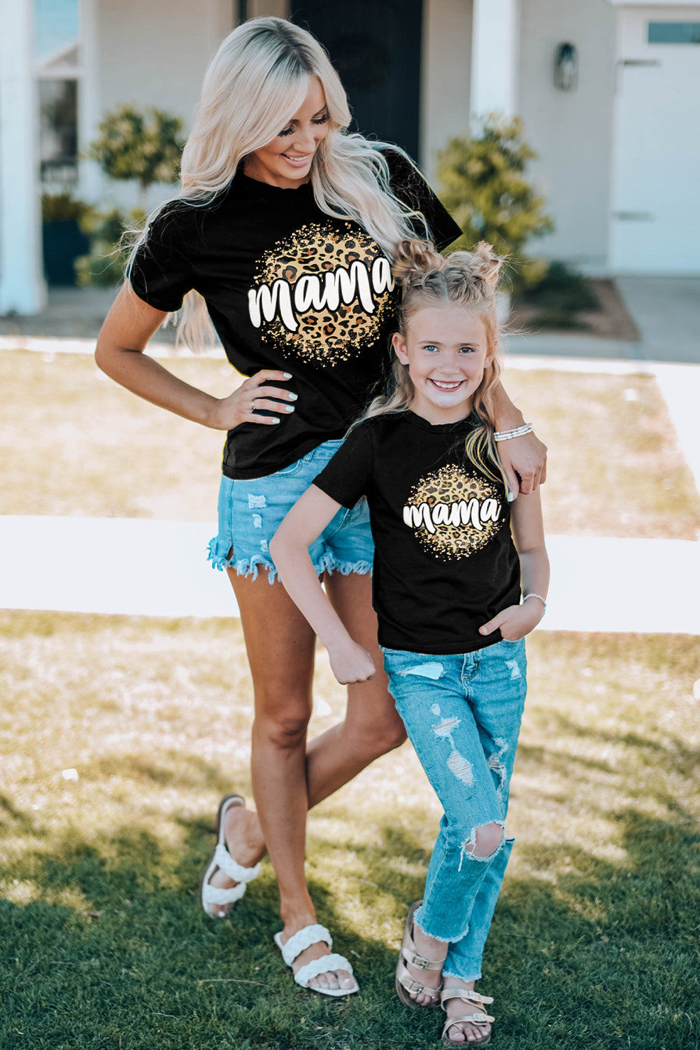 Black Family Matching Girl's Mama Leopard Print Short Sleeve T Shirt Family T-shirts JT's Designer Fashion