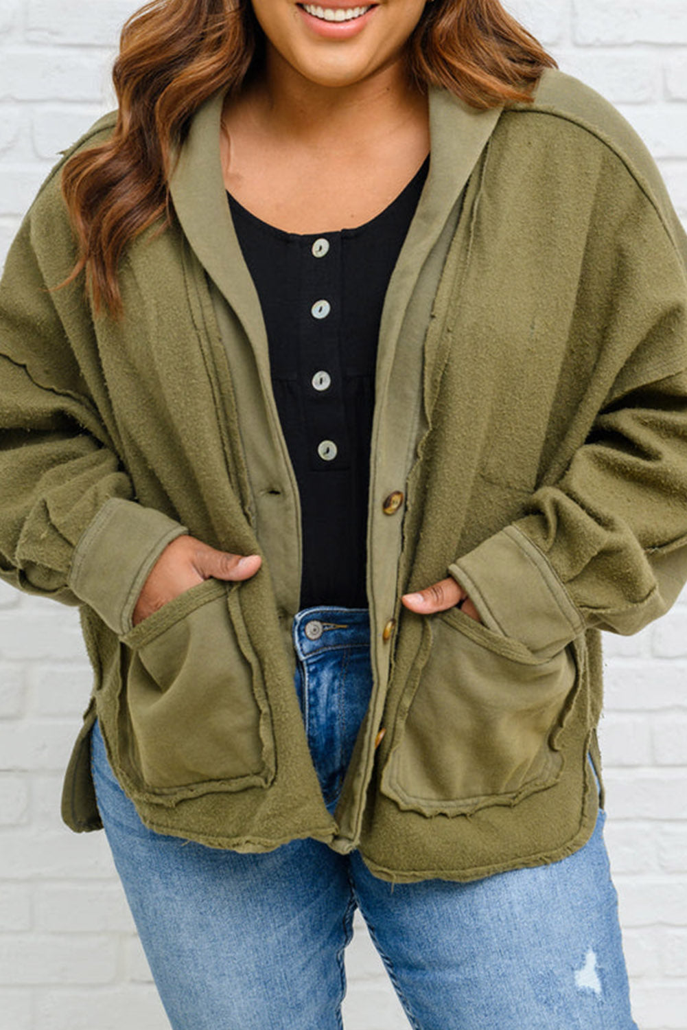 Green Plus Size Exposed Seam High Low Hem Hooded Jacket Plus Size JT's Designer Fashion