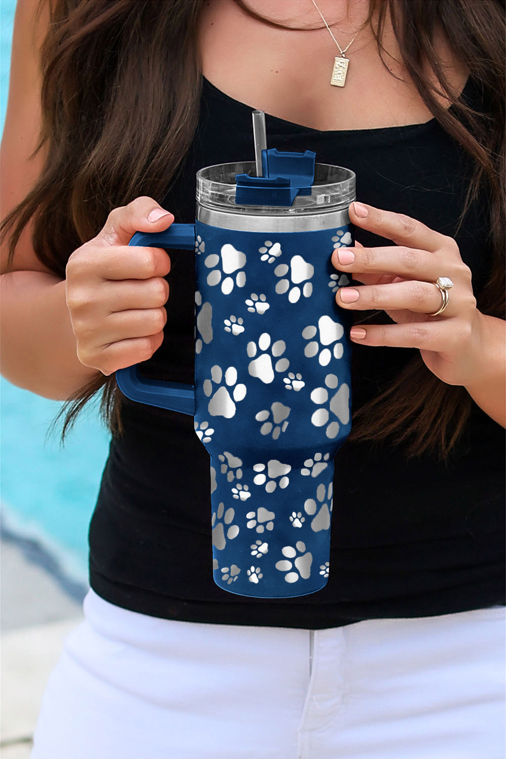 Blue 40oz Cat Paw Print 304 Stainless Steel Thermos Cup Tumblers JT's Designer Fashion