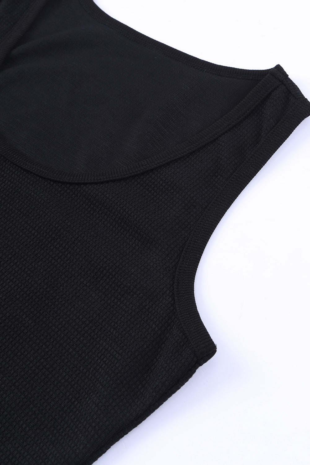 Black Plain Waffle Knit U Neck Tank Top Tank Tops JT's Designer Fashion