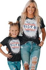 Black Family Matching USA Letter Flag Print Color Block Top Family T-shirts JT's Designer Fashion