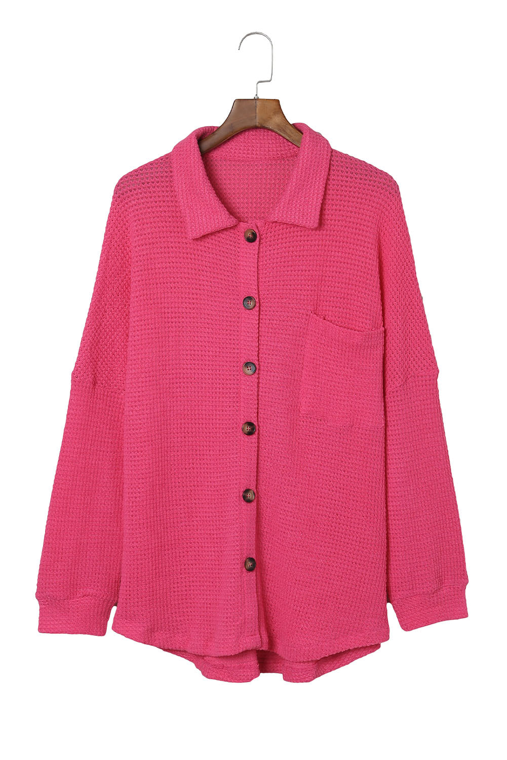 Pink Waffle Knit Button Up Casual Shirt Blouses & Shirts JT's Designer Fashion