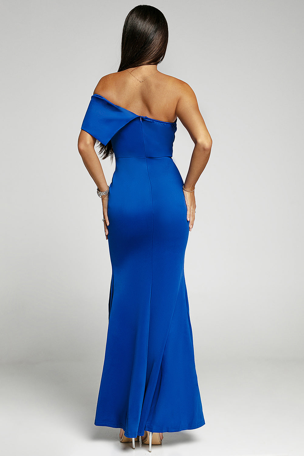 Blue Off The Shoulder One Sleeve Slit Maxi Prom Dress Evening Dresses JT's Designer Fashion