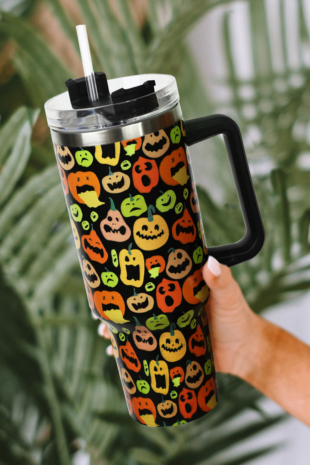 Black Halloween Pumpkins 40oz Stainless Steel Thermos Cup Tumblers JT's Designer Fashion