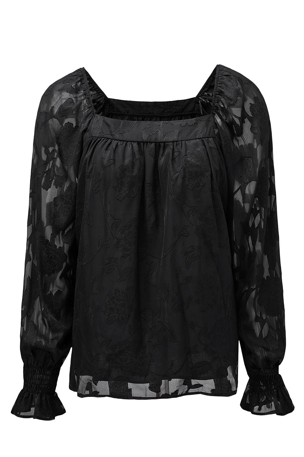 Black Square Neck Floral Textured Blouse Blouses & Shirts JT's Designer Fashion