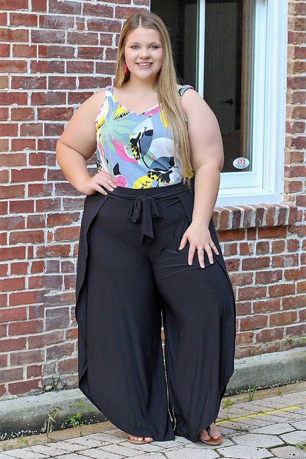 Black Plus Size Front Tie Tulip Wide Leg Pants Plus Size JT's Designer Fashion