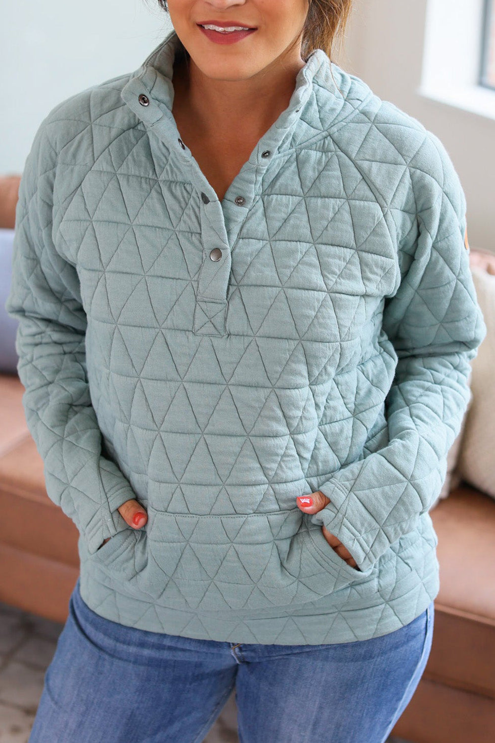 Iceland Blue Quarter Buttoned Pocketed Quilted Plus Size Hoodie Plus Size JT's Designer Fashion