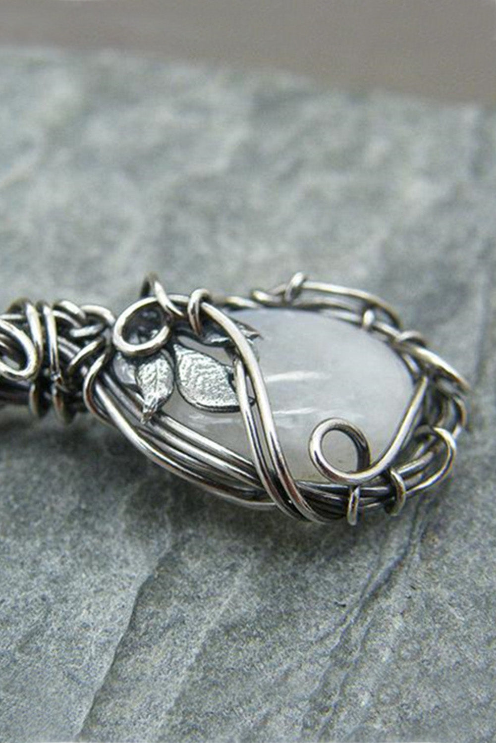 Silver Retro Twisted Moonlight Stone Necklace Jewelry JT's Designer Fashion