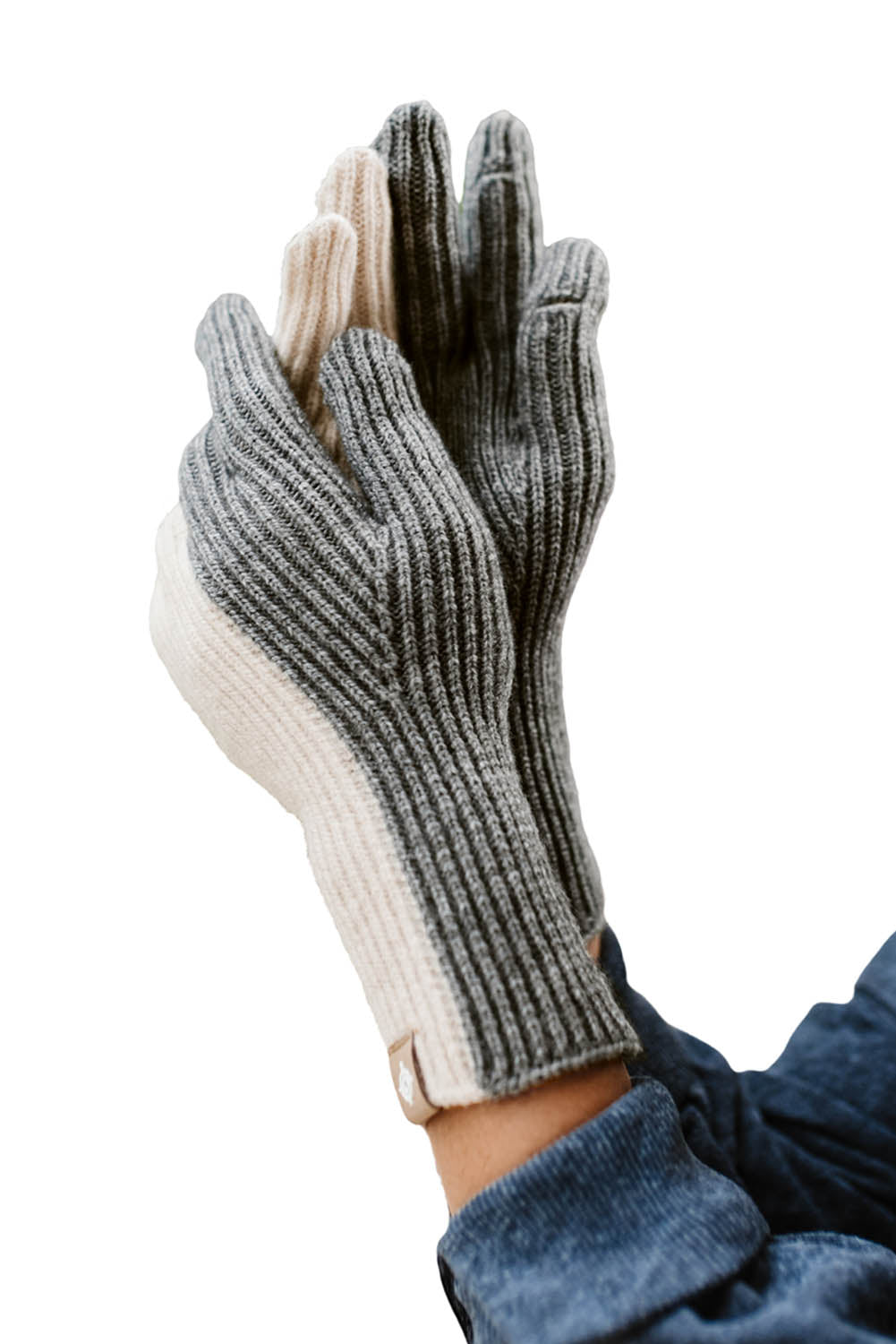 Gray Color Block Knitted Touch Screen Gloves Other Accessories JT's Designer Fashion