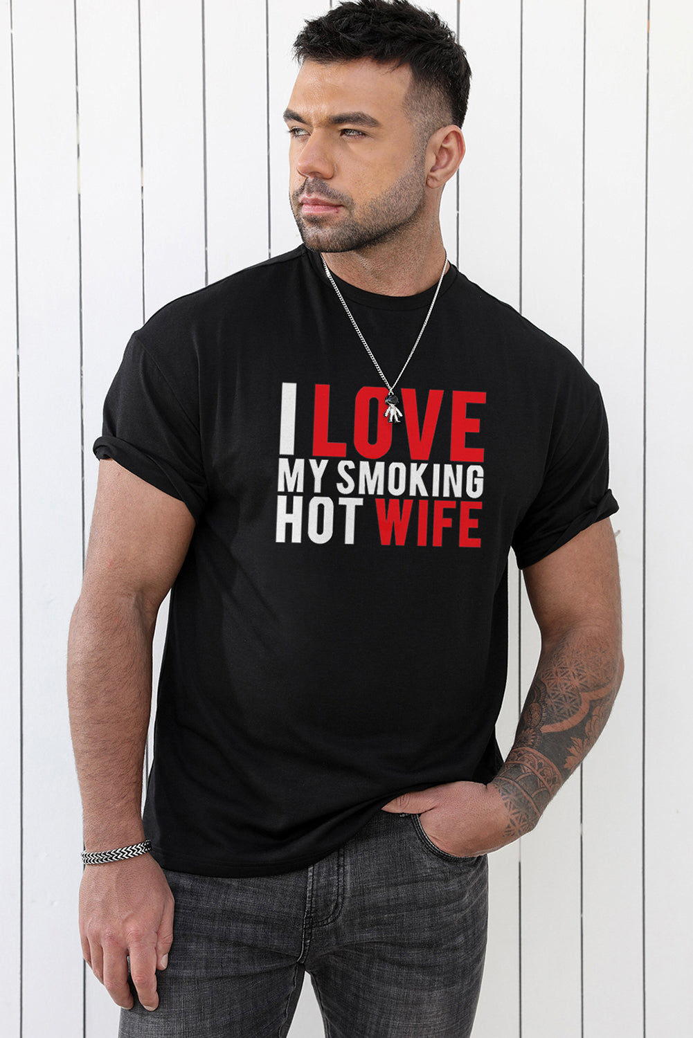 Black I Love My Smoking Hot Wife Valentines Day Mens T-Shirt Men's Tops JT's Designer Fashion