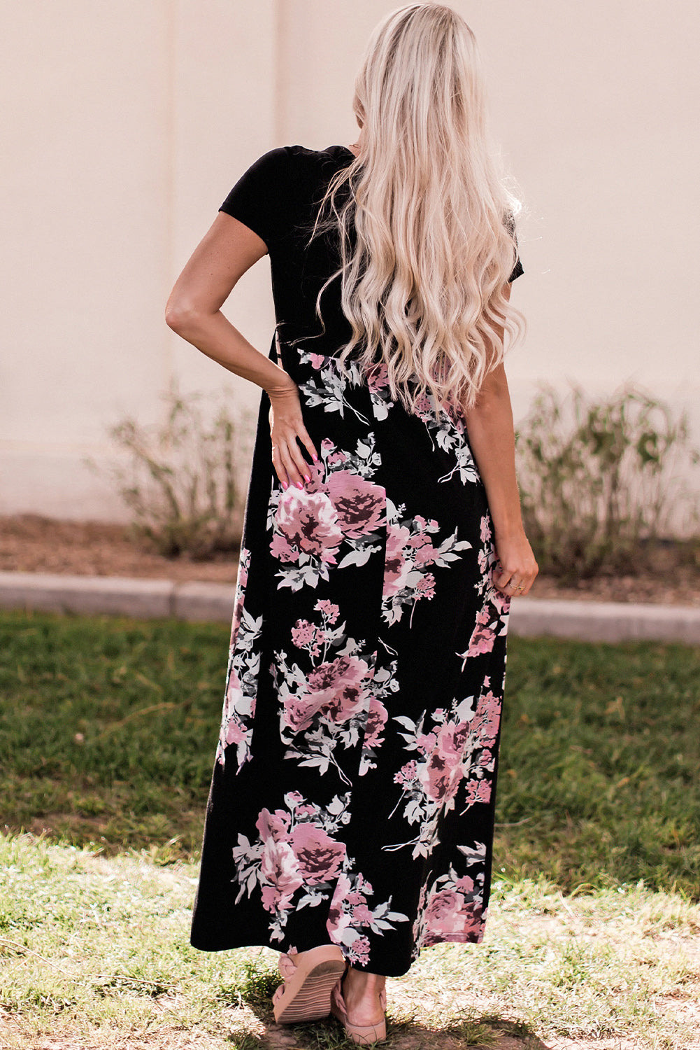 Black Contrast Floral Empire Waist Maxi Dress Maxi Dresses JT's Designer Fashion