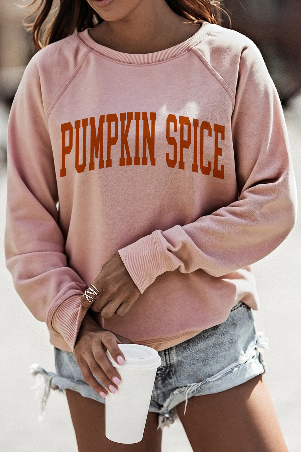 Pink PUMPKIN SPICE Reglan Sleeve Sweatshirt Graphic Sweatshirts JT's Designer Fashion