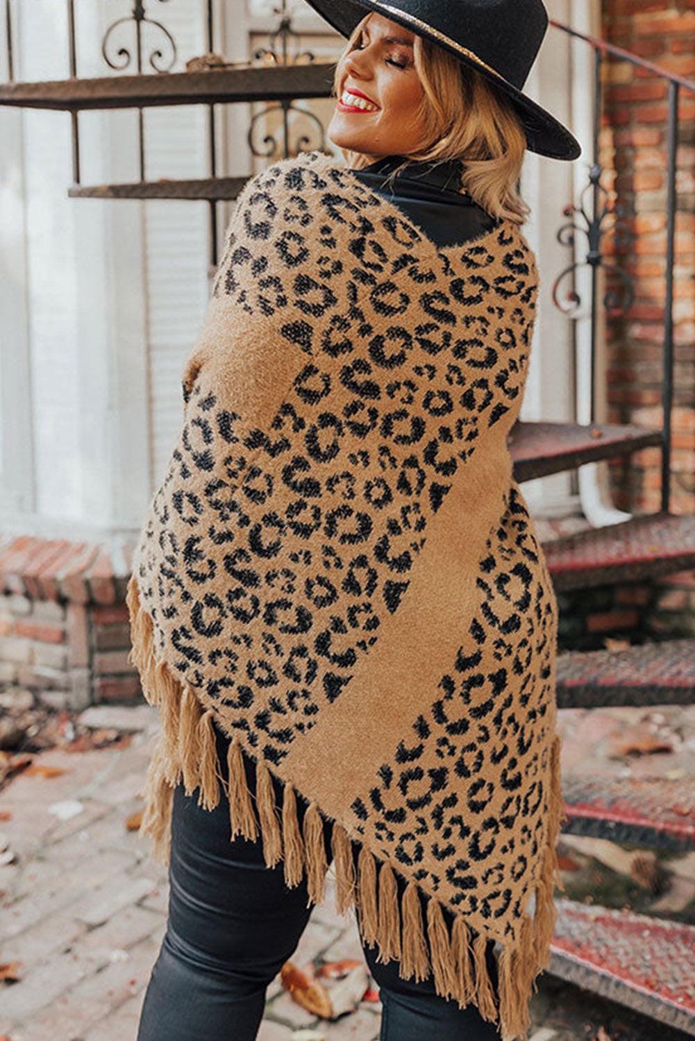 Leopard Fringed Trim Plus Size Cape Plus Size JT's Designer Fashion