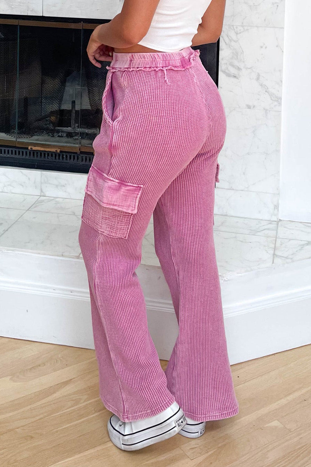 Dark Pink Cargo Pocket Waffle Knit Pants Bottoms JT's Designer Fashion