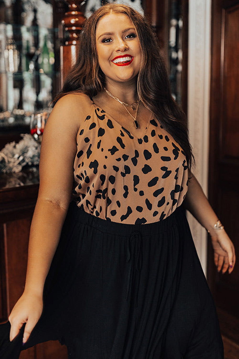 Leopard Leopard Leopard Spaghetti Straps Babydoll Style Plus Size Top Plus Size JT's Designer Fashion