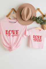 Pink Family Matching LOVE You Pattern Print Adult T Shirt Family T-shirts JT's Designer Fashion