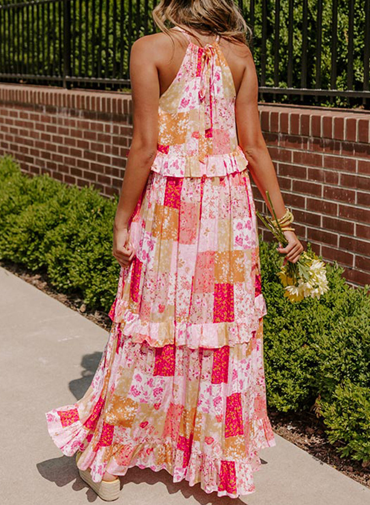 Multicolor Boho Geometric Floral Print Sleeveless Maxi Dress Maxi Dresses JT's Designer Fashion