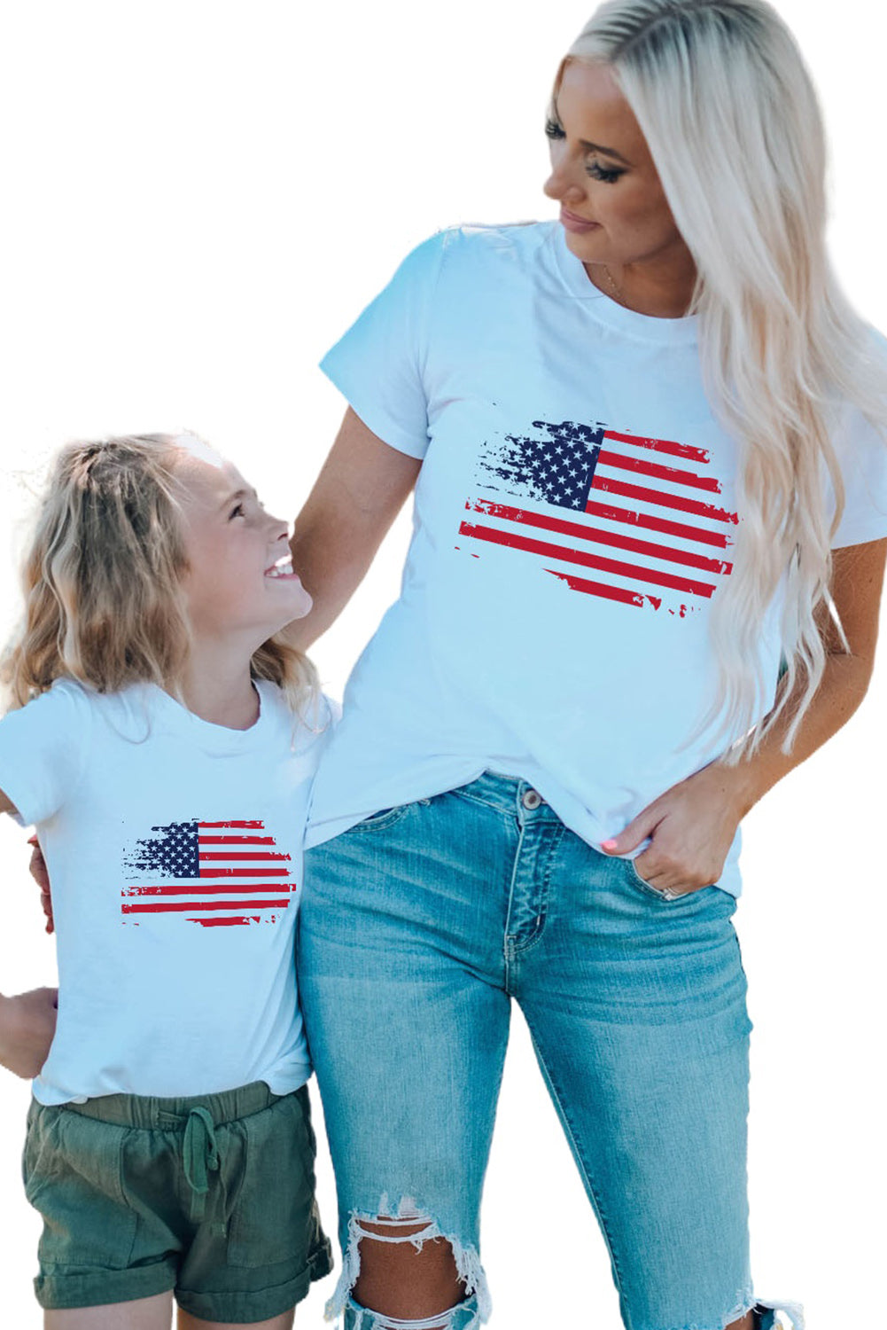 White Mother Daughter Matching Vintage Flag Tee for Mom Family T-shirts JT's Designer Fashion