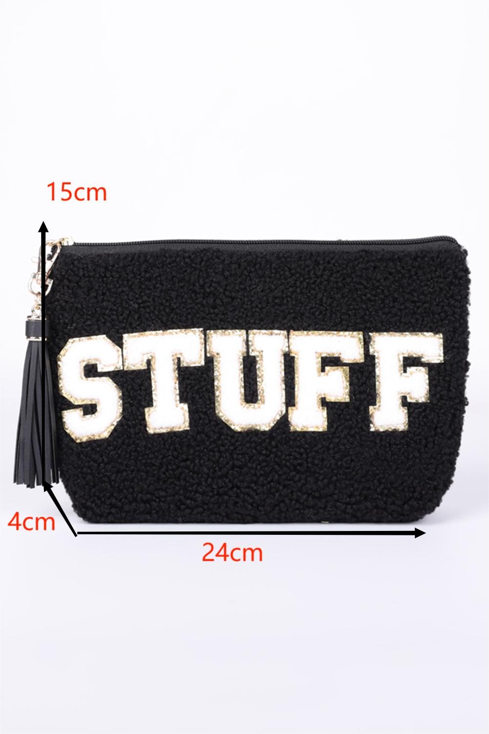 Black Sparkle Letter Pattern Tassel Zipper Makeup Bag Other Accessories JT's Designer Fashion