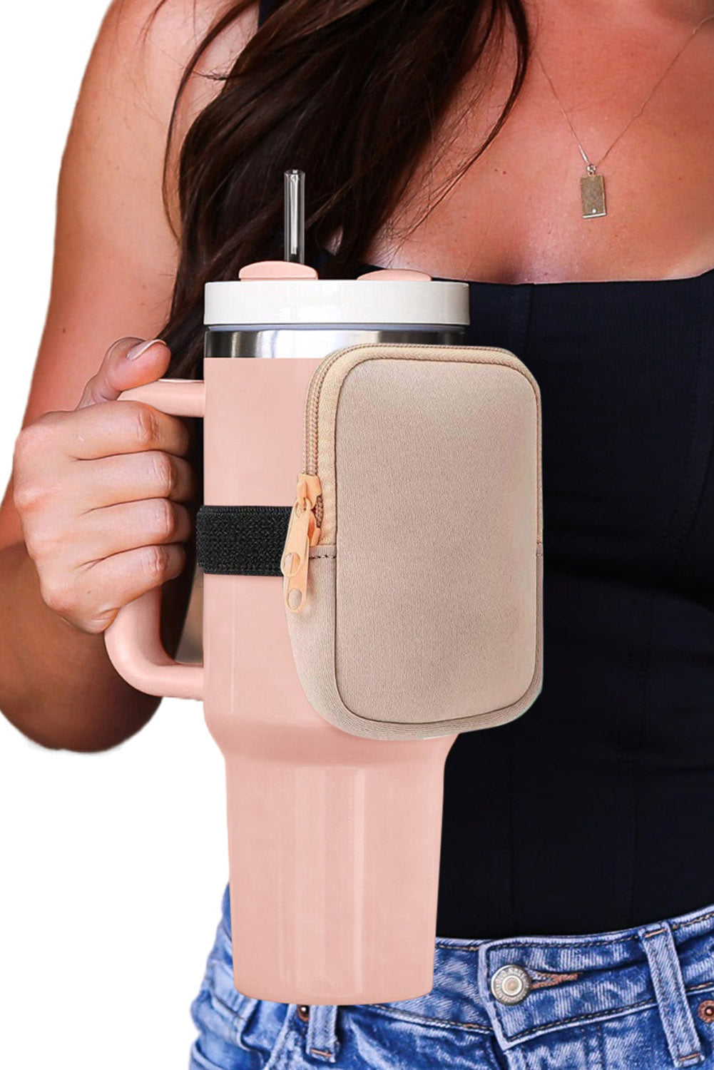 Pink Stainless Steel Double Insulated Handle Cup 40oz With Bag Tumblers JT's Designer Fashion