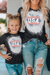 Black Family Matching USA Letter Flag Print Color Block Top Black 95%Polyester 5%Elastane Family T-shirts JT's Designer Fashion