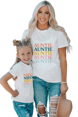 White Family Matching AUNTIE Letter Print Short Sleeve T Shirt Family T-shirts JT's Designer Fashion