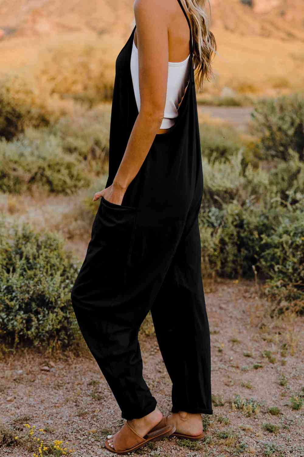 Double Take V-Neck Sleeveless Jumpsuit with Pocket Jumpsuits & Rompers JT's Designer Fashion