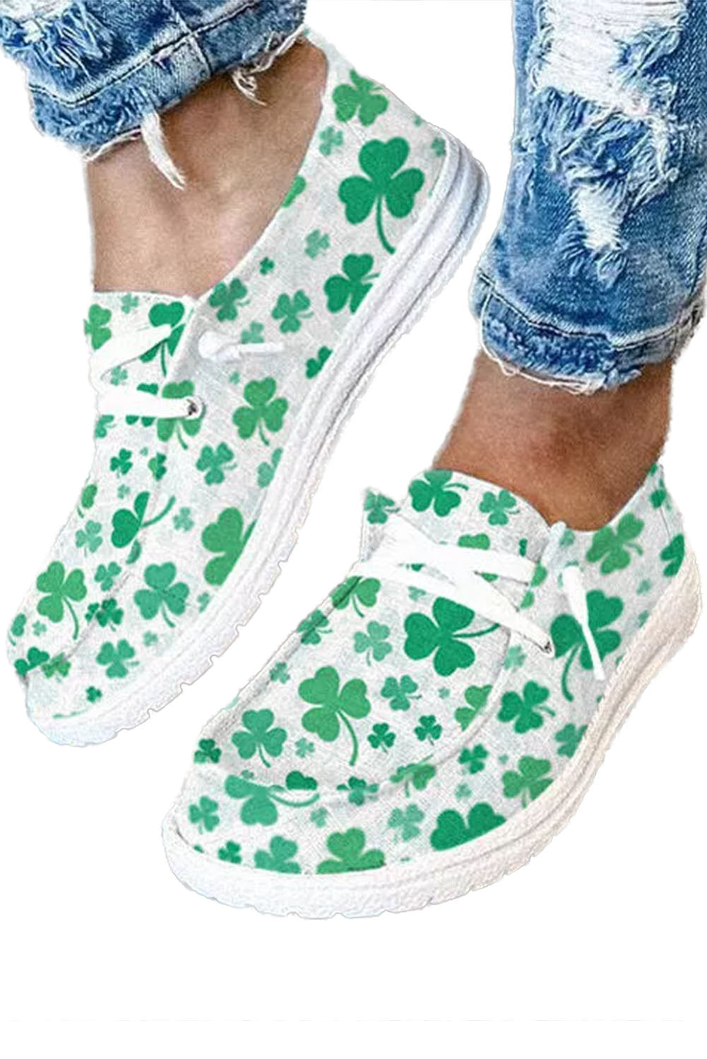 Green St. Patricks Clover Print Slip On Canvas Shoes Women's Shoes JT's Designer Fashion