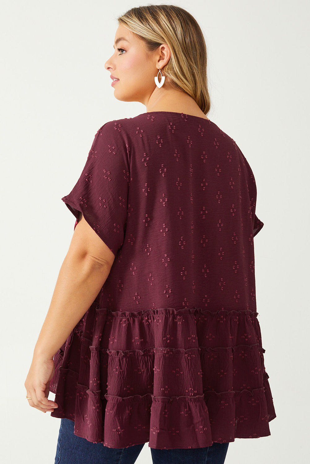 Red Plus Size Floral Embroidered Ruffled Short Sleeve Top Plus Size Tops JT's Designer Fashion