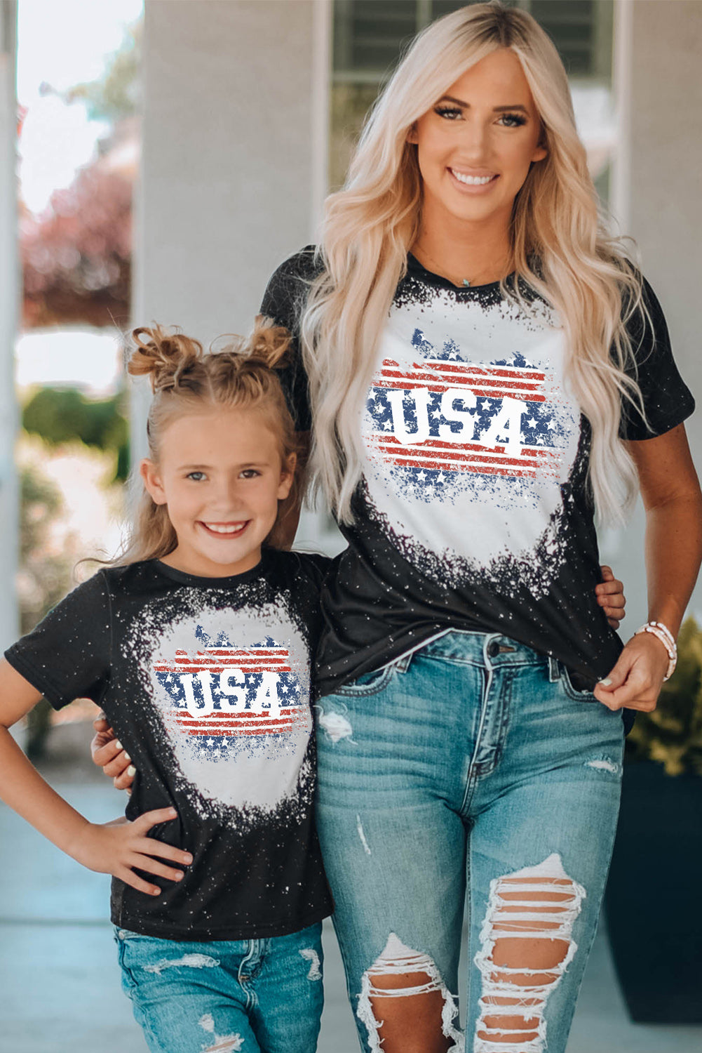 Black Family Matching USA Letter Flag Print Color Block Girl's Top Family T-shirts JT's Designer Fashion