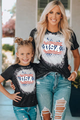 Black Family Matching USA Letter Flag Print Color Block Girl's Top Family T-shirts JT's Designer Fashion