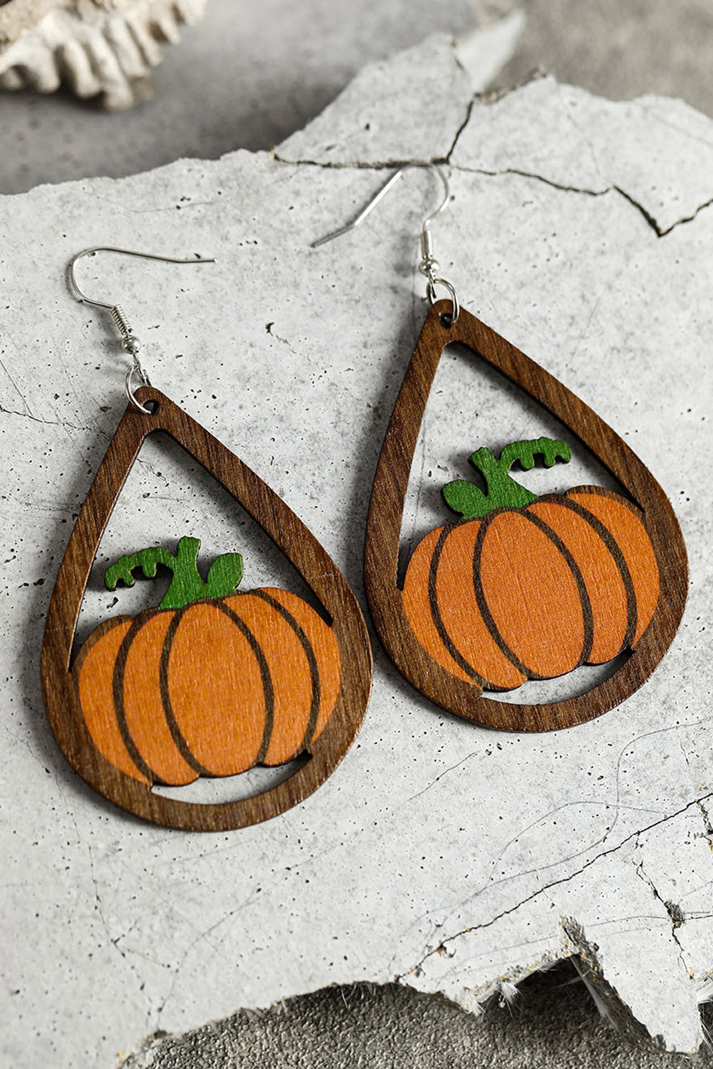 Grapefruit Orange Wooden Water Drop Halloween Earrings Jewelry JT's Designer Fashion